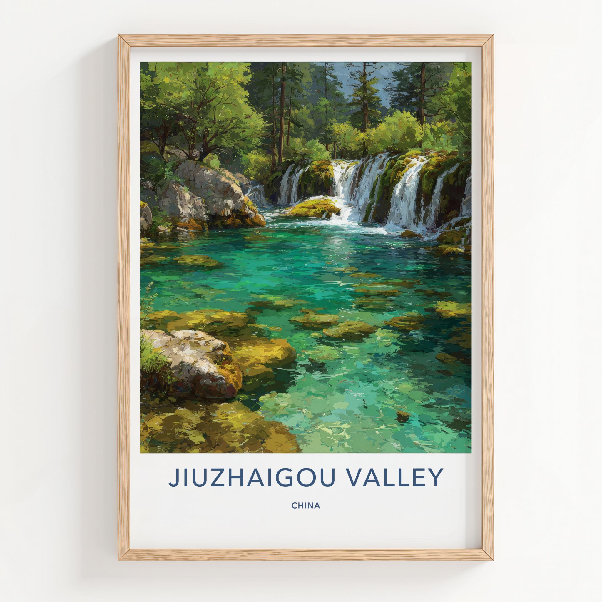 Jiuzhaigou Valley Poster - China Art Print - Turquoise Waterfalls Forest Gift