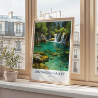 Jiuzhaigou Valley Poster - China Art Print - Turquoise Waterfalls Forest Gift