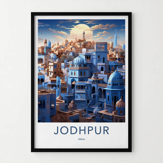 Jodhpur Poster - India Travel Art - Rajasthan Blue City Domes Home Decor