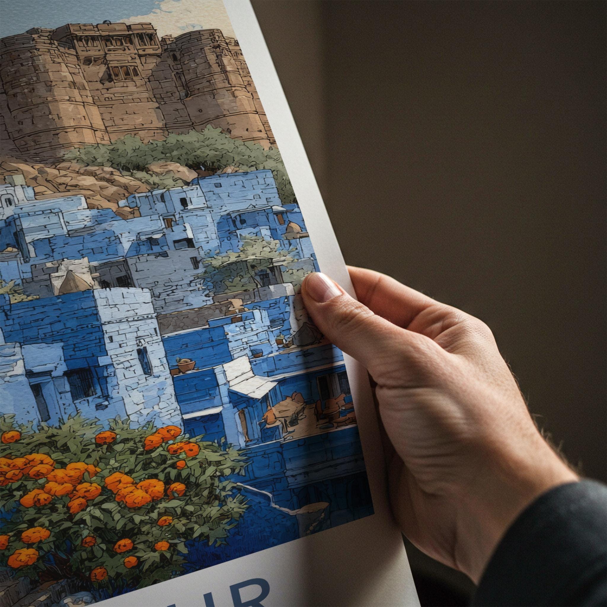 Jodhpur Poster - India Travel Art - Rajasthan Blue City Fort Home Decor