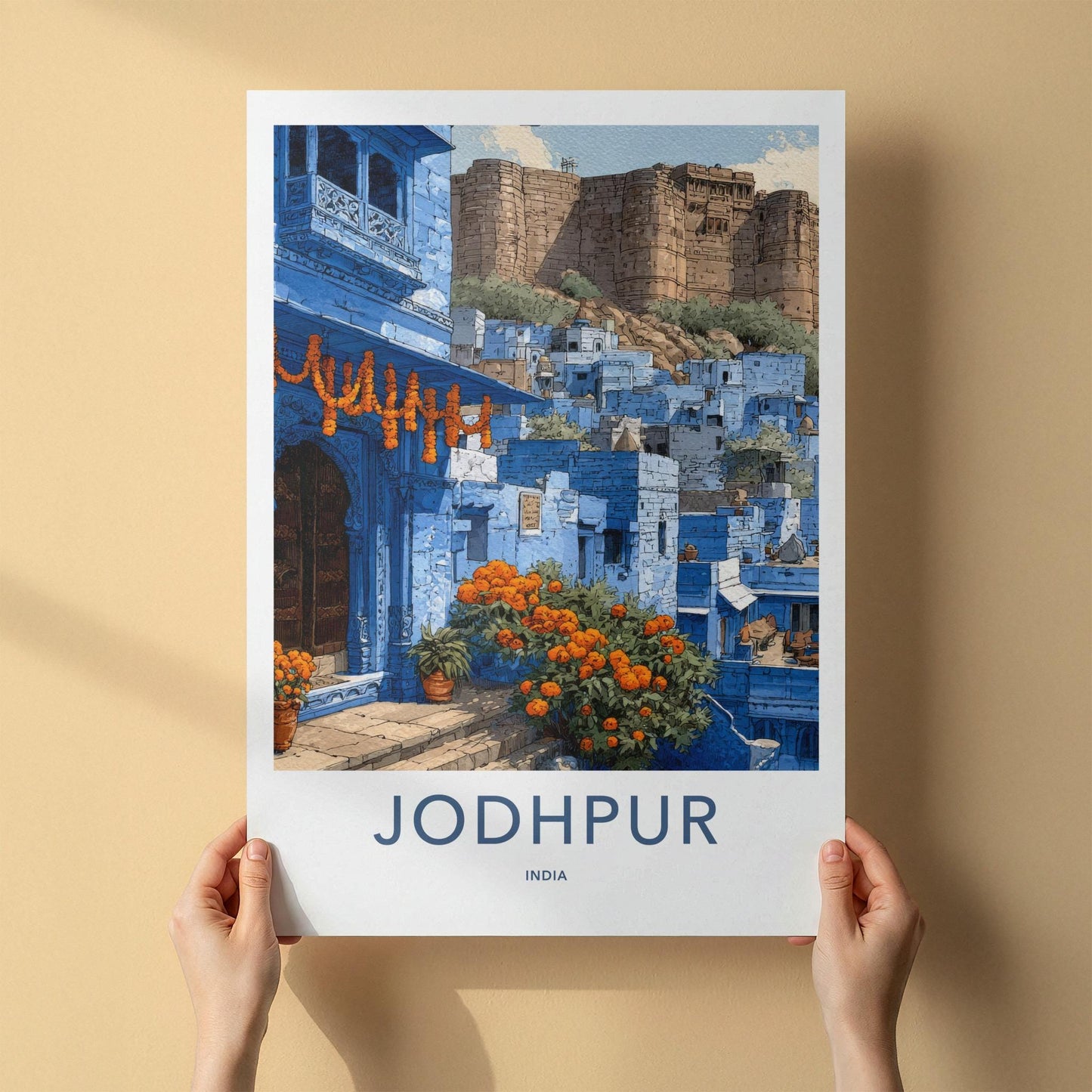 Jodhpur Poster - India Travel Art - Rajasthan Blue City Fort Home Decor