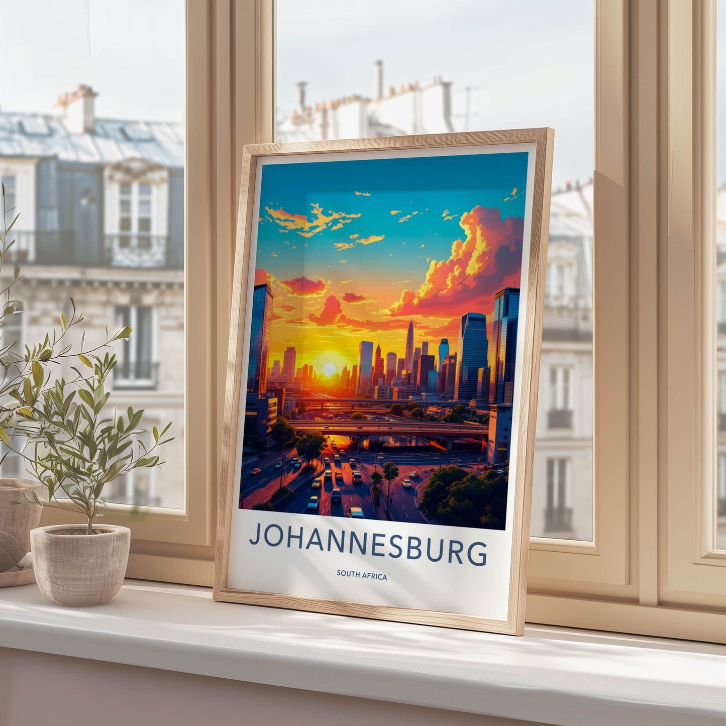 Johannesburg Poster - South Africa Travel Art - Golden Hour Skyline Wall Decor