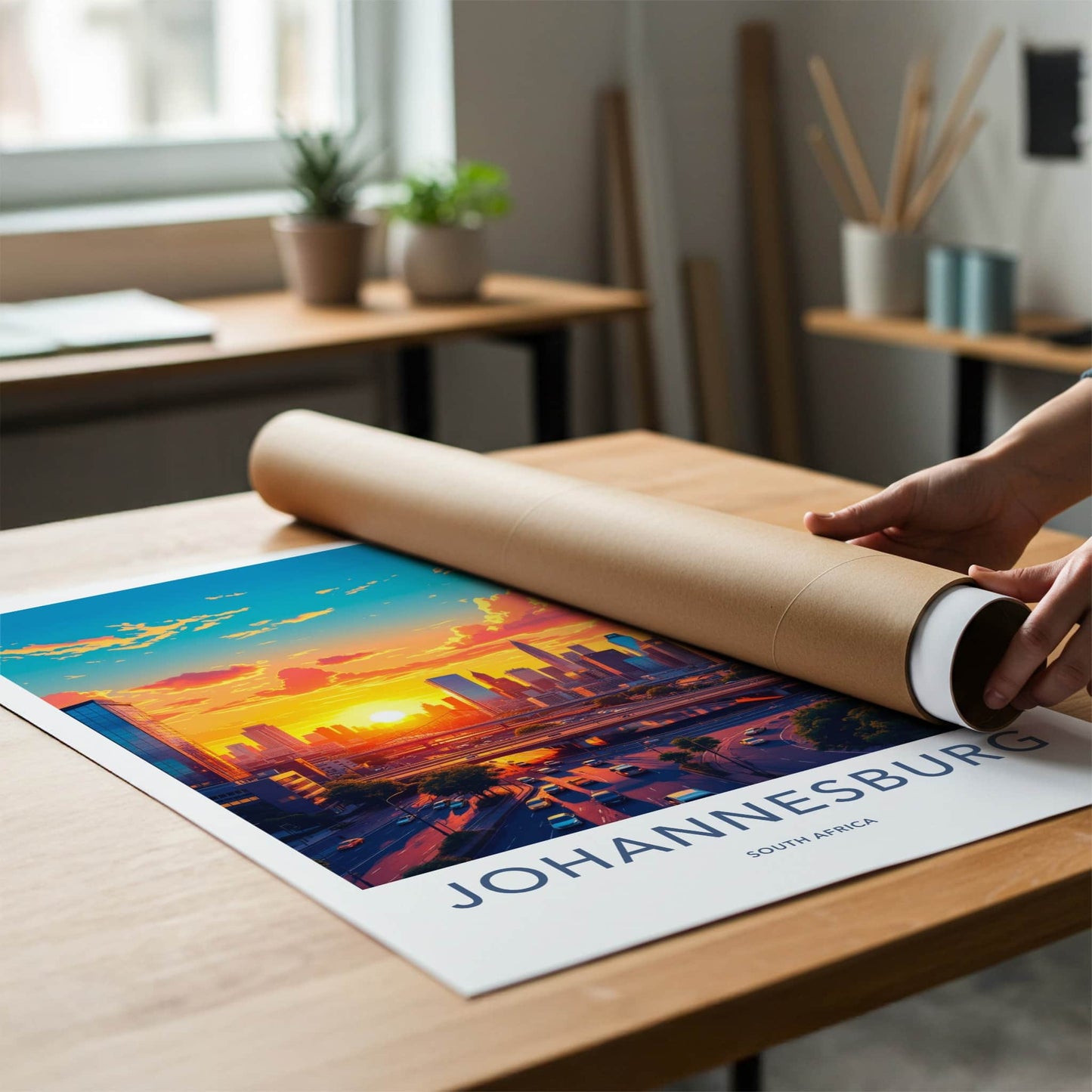 Johannesburg Poster - South Africa Travel Art - Golden Hour Skyline Wall Decor
