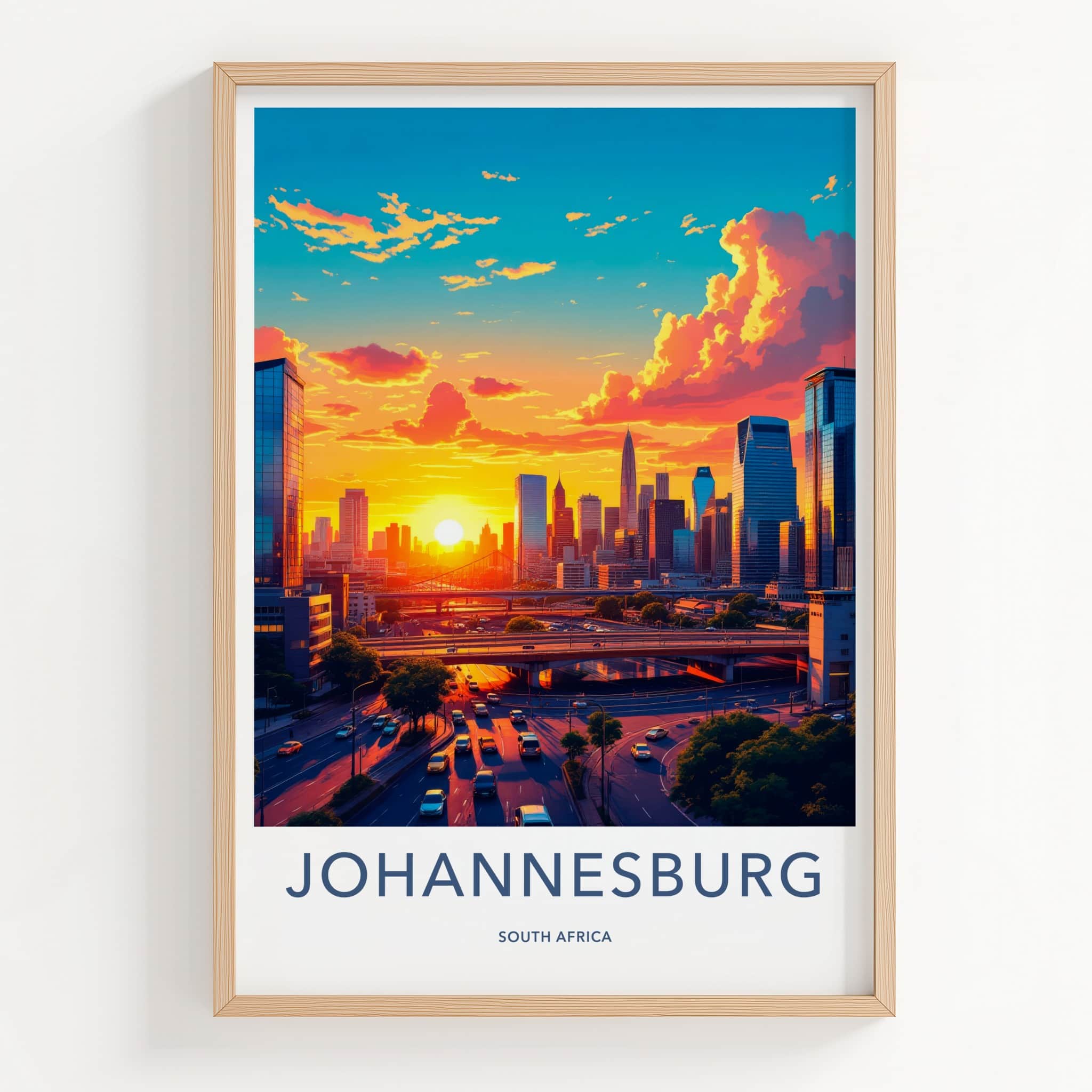 Johannesburg Poster - South Africa Travel Art - Golden Hour Skyline Wall Decor