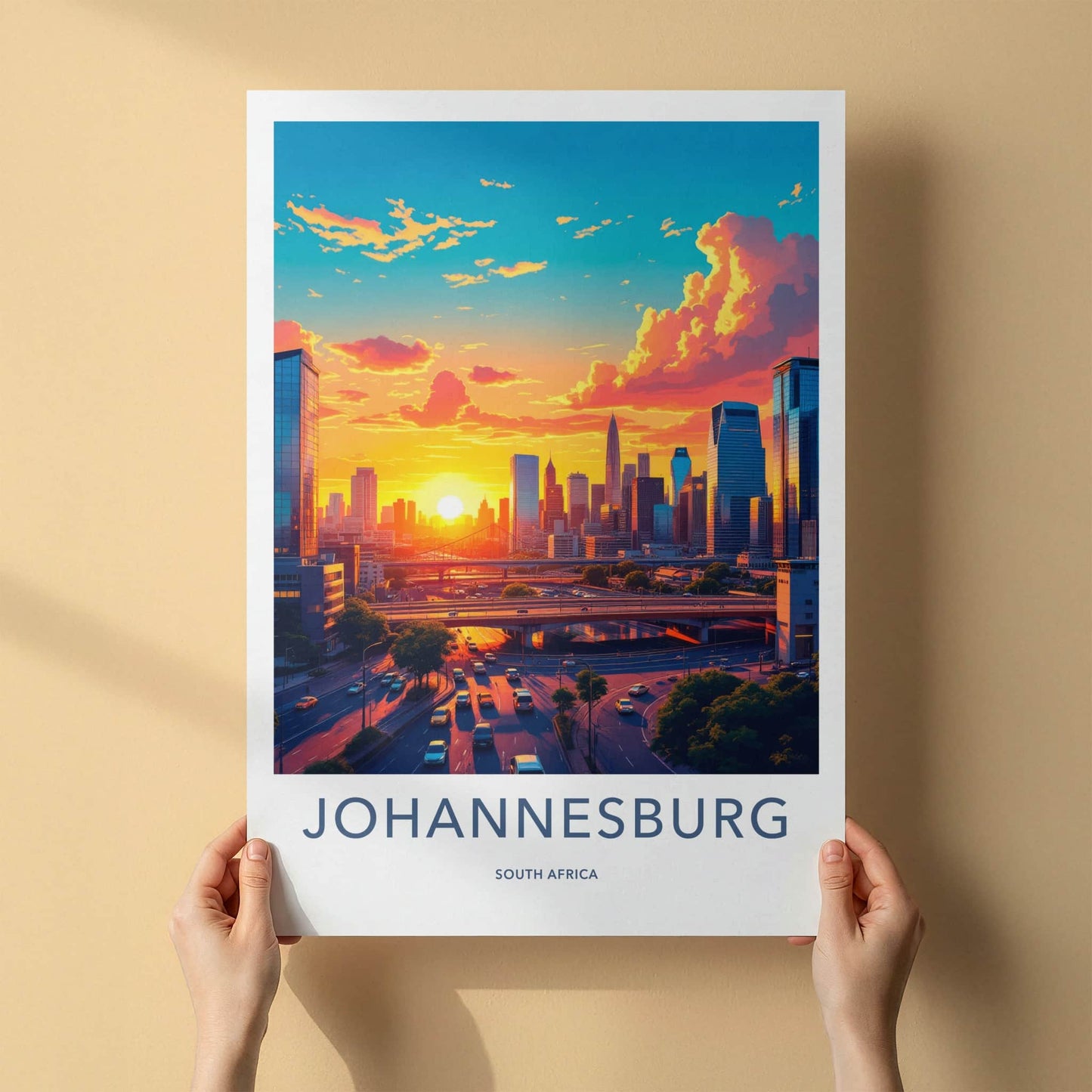 Johannesburg Poster - South Africa Travel Art - Golden Hour Skyline Wall Decor
