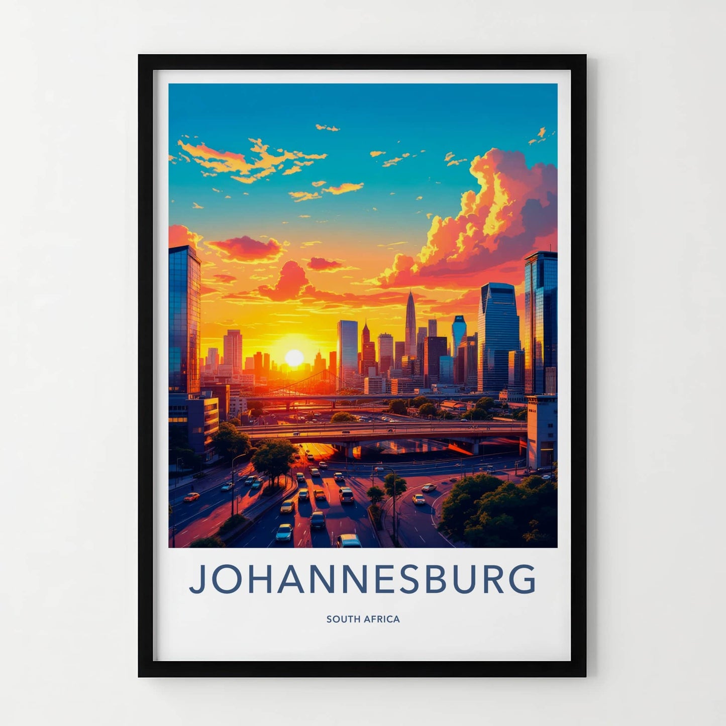 Johannesburg Poster - South Africa Travel Art - Golden Hour Skyline Wall Decor
