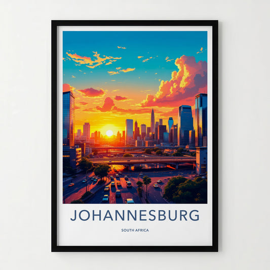 Johannesburg Poster - South Africa Travel Art - Golden Hour Skyline Wall Decor