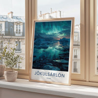 Jokulsarlon Poster - Iceland Travel Art - Aurora Ice Reflections Home Decor
