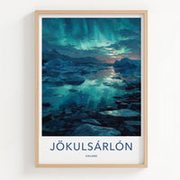 Jokulsarlon Poster - Iceland Travel Art - Aurora Ice Reflections Home Decor