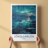 Jokulsarlon Poster - Iceland Travel Art - Aurora Ice Reflections Home Decor