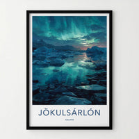 Jokulsarlon Poster - Iceland Travel Art - Aurora Ice Reflections Home Decor