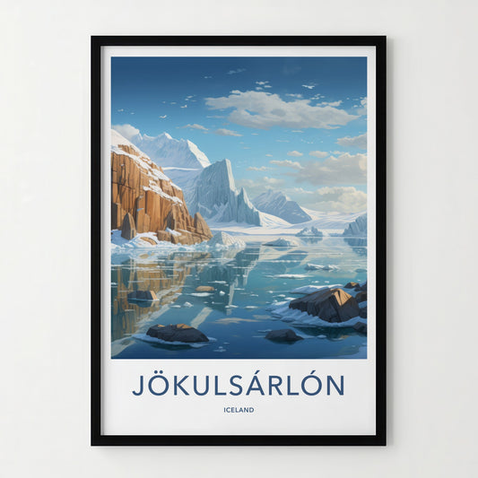 Jokulsarlon Poster - Iceland Travel Art - Glacial Lagoon Icebergs Home Decor