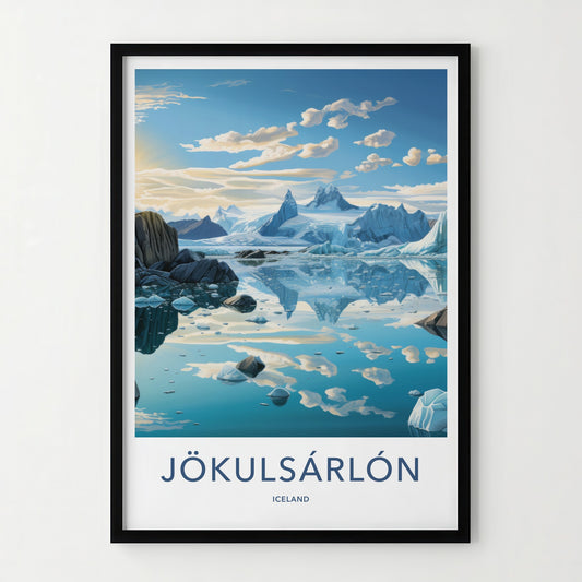 Jokulsarlon Poster - Iceland Travel Art - Glacial Lagoon Icebergs Home Decor
