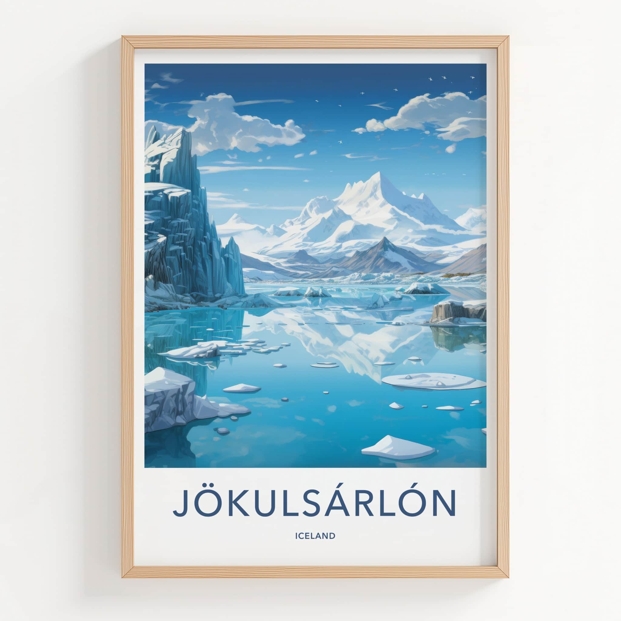 Jokulsarlon Poster - Iceland Travel Art - Glacial lagoon reflections Home Decor