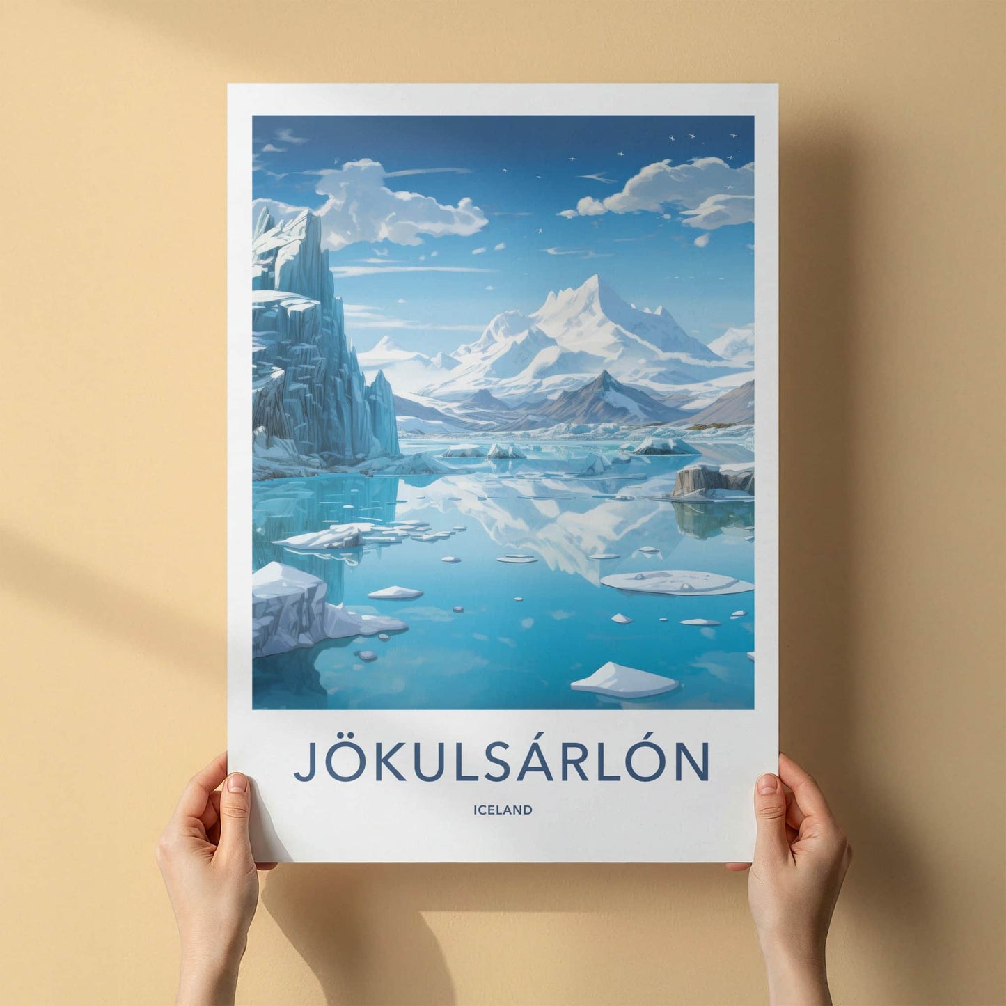 Jokulsarlon Poster - Iceland Travel Art - Glacial lagoon reflections Home Decor