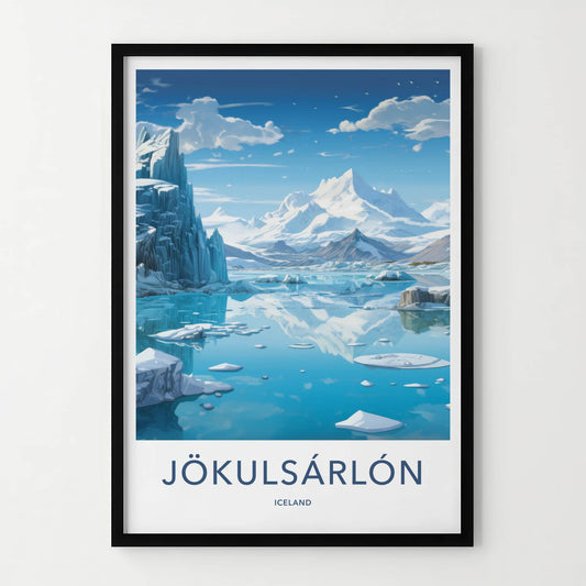 Jokulsarlon Poster - Iceland Travel Art - Glacial lagoon reflections Home Decor