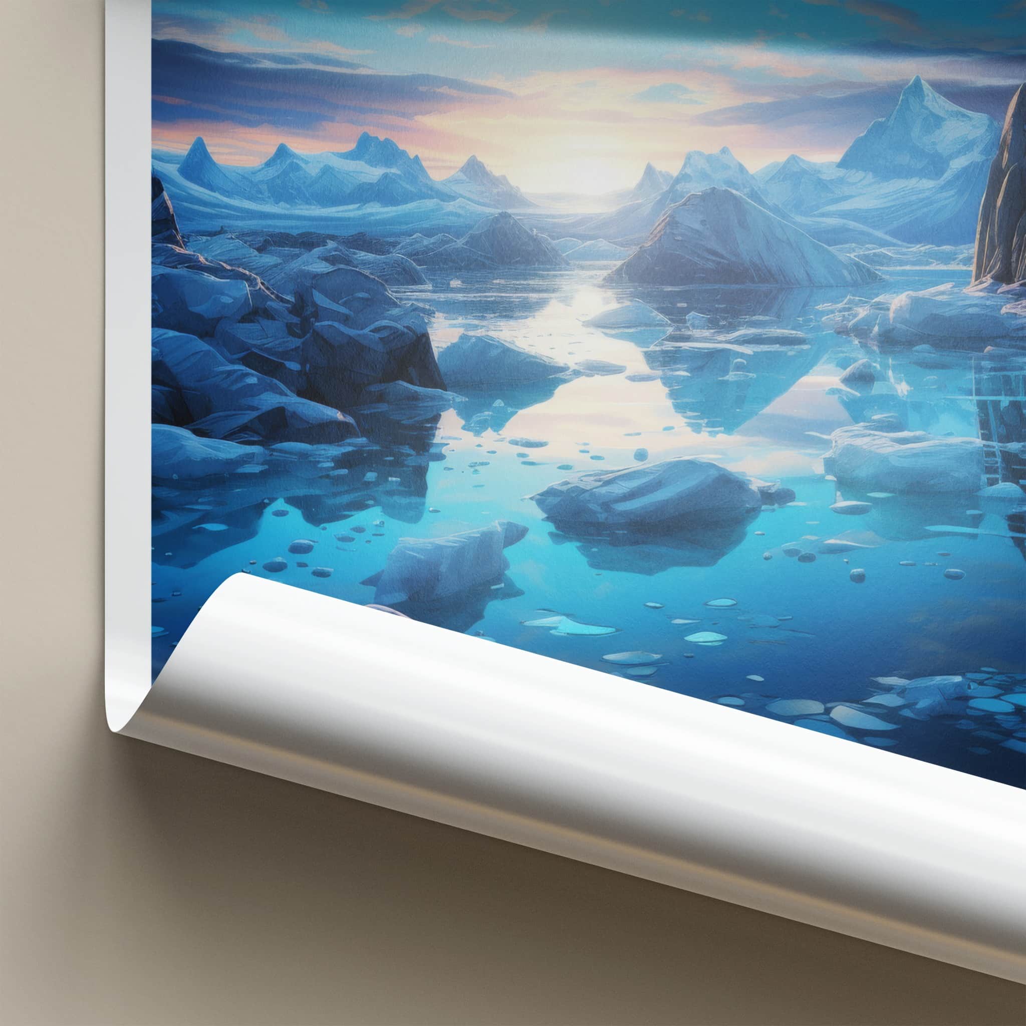 Jokulsarlon Poster - Iceland Travel Art - Iceberg Lagoon Sunset Home Decor