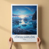 Jokulsarlon Poster - Iceland Travel Art - Iceberg Lagoon Sunset Home Decor