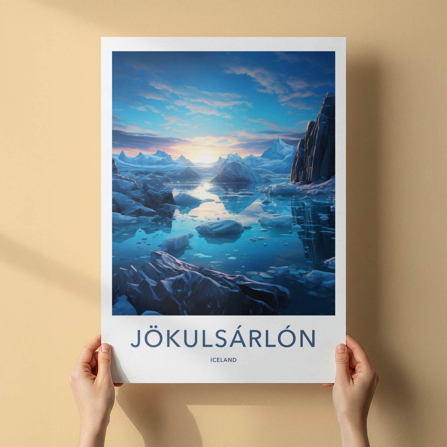 Jokulsarlon Poster - Iceland Travel Art - Iceberg Lagoon Sunset Home Decor