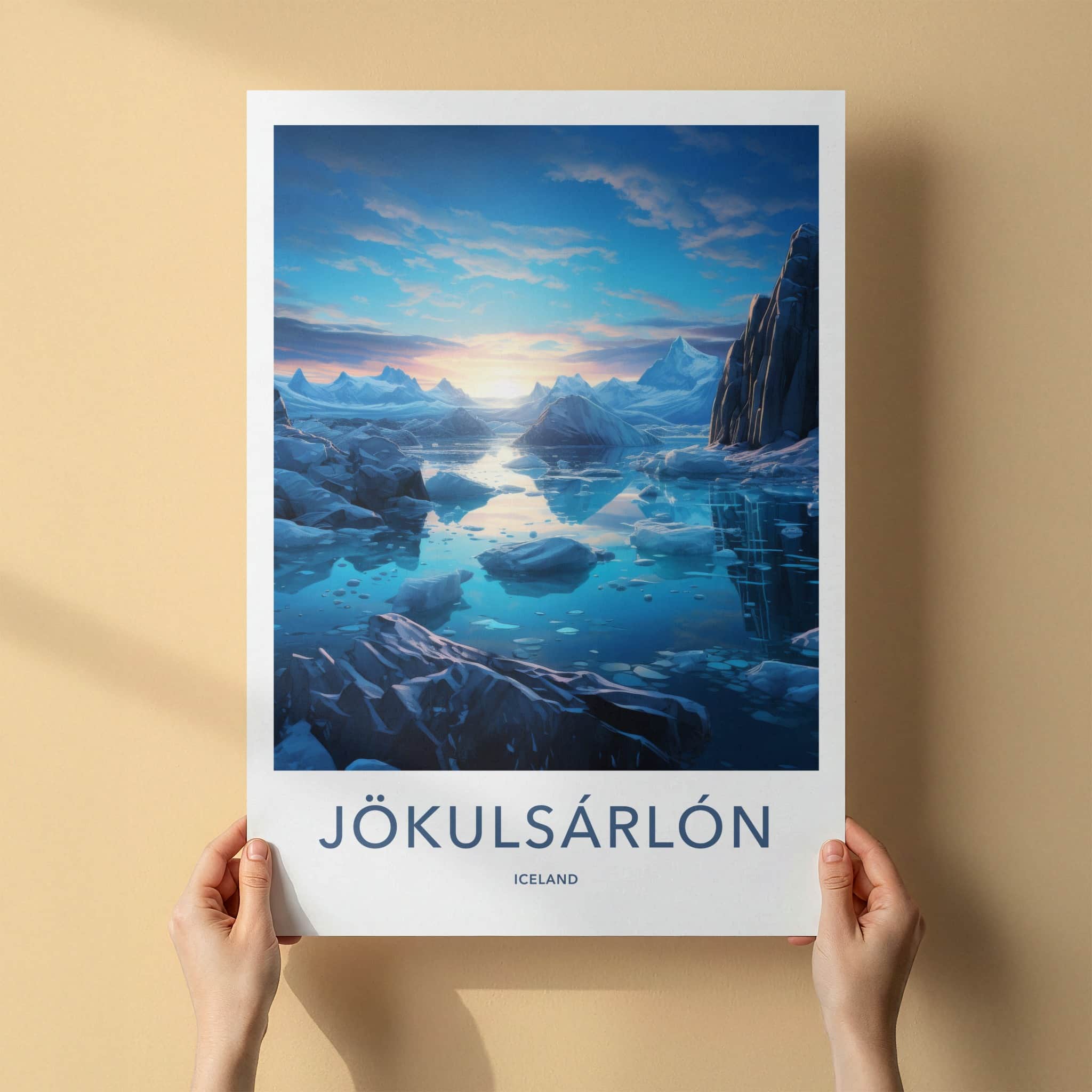 Jokulsarlon Poster - Iceland Travel Art - Iceberg Lagoon Sunset Home Decor