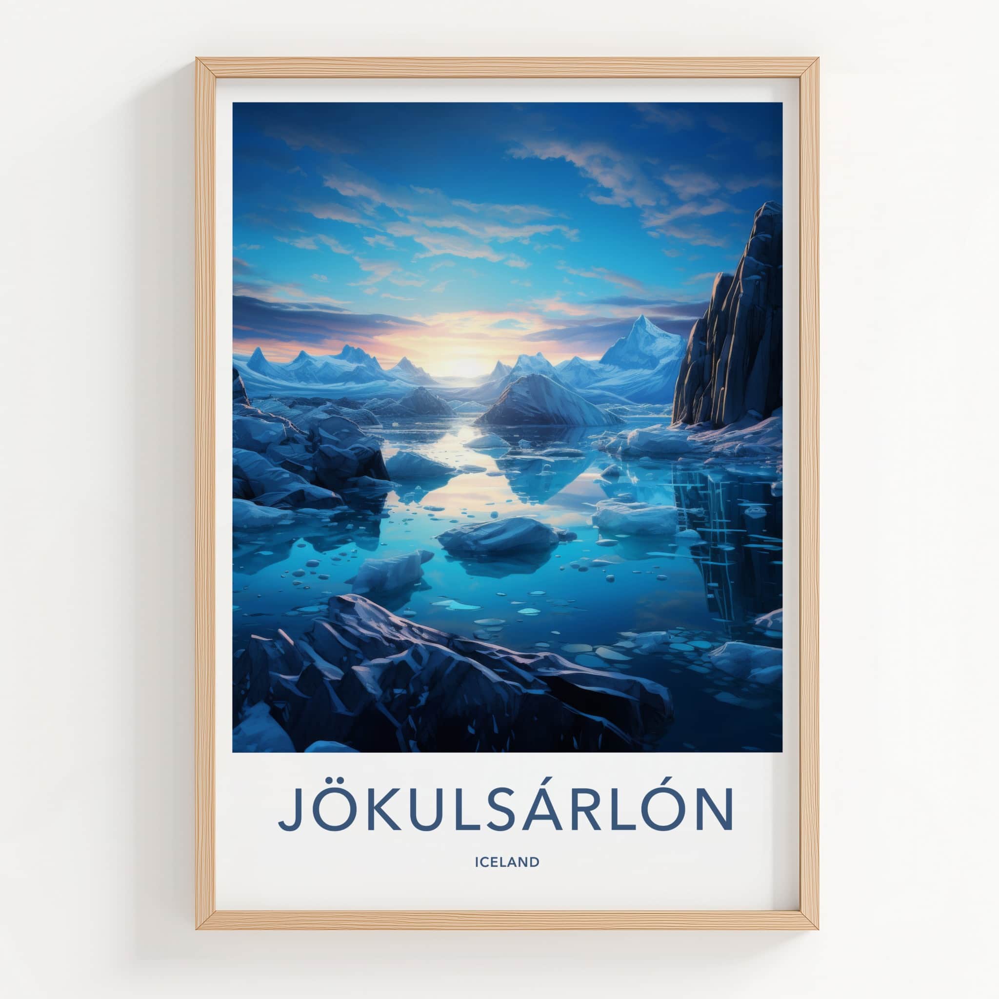 Jokulsarlon Poster - Iceland Travel Art - Iceberg Lagoon Sunset Home Decor