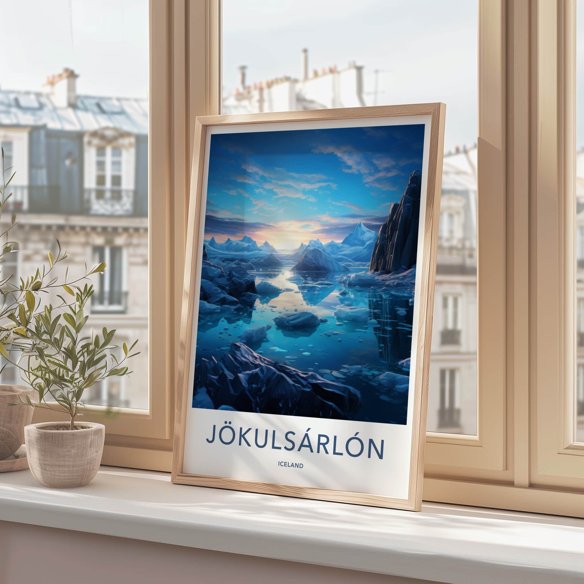 Jokulsarlon Poster - Iceland Travel Art - Iceberg Lagoon Sunset Home Decor