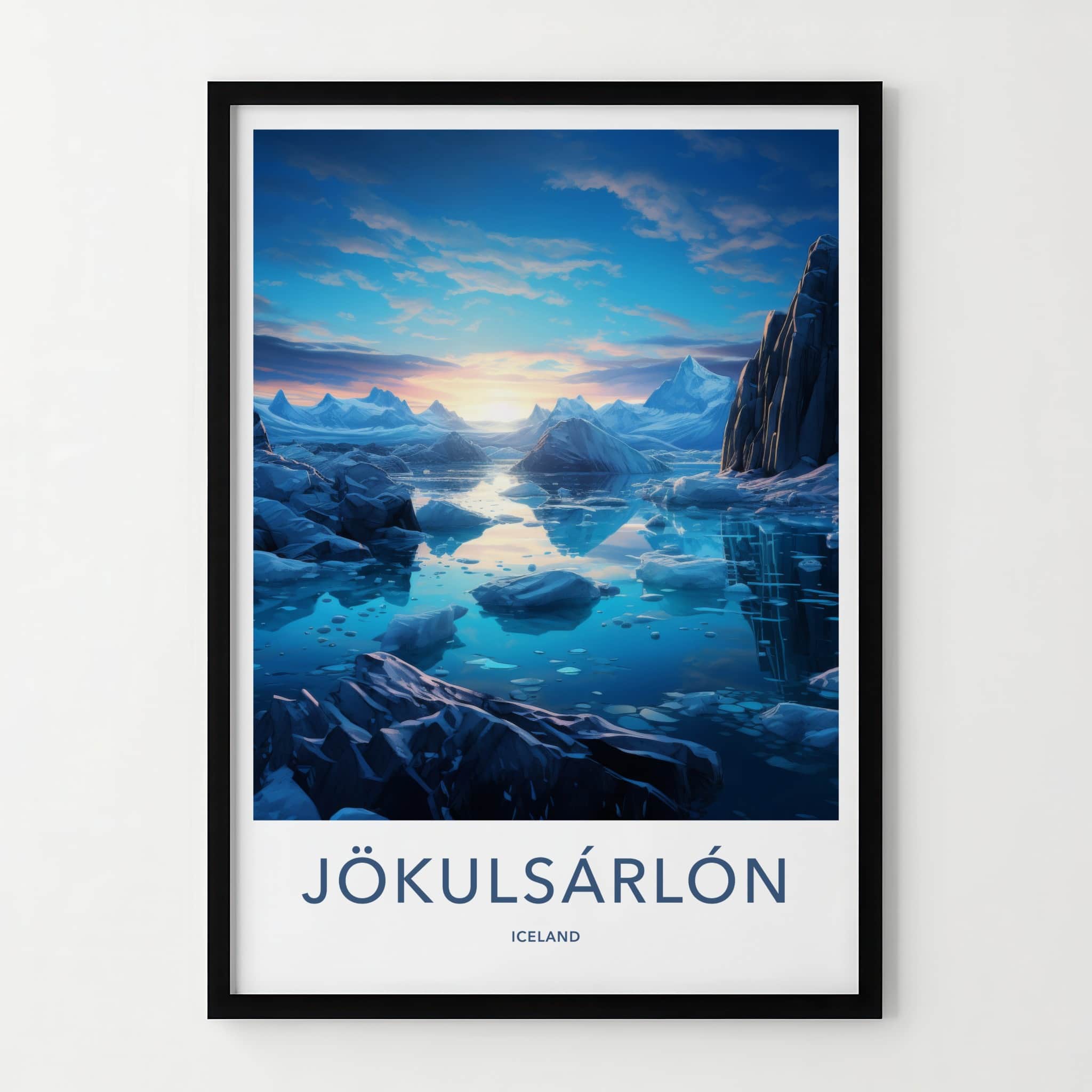 Jokulsarlon Poster - Iceland Travel Art - Iceberg Lagoon Sunset Home Decor