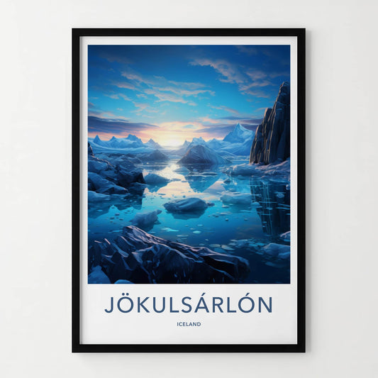Jokulsarlon Poster - Iceland Travel Art - Iceberg Lagoon Sunset Home Decor
