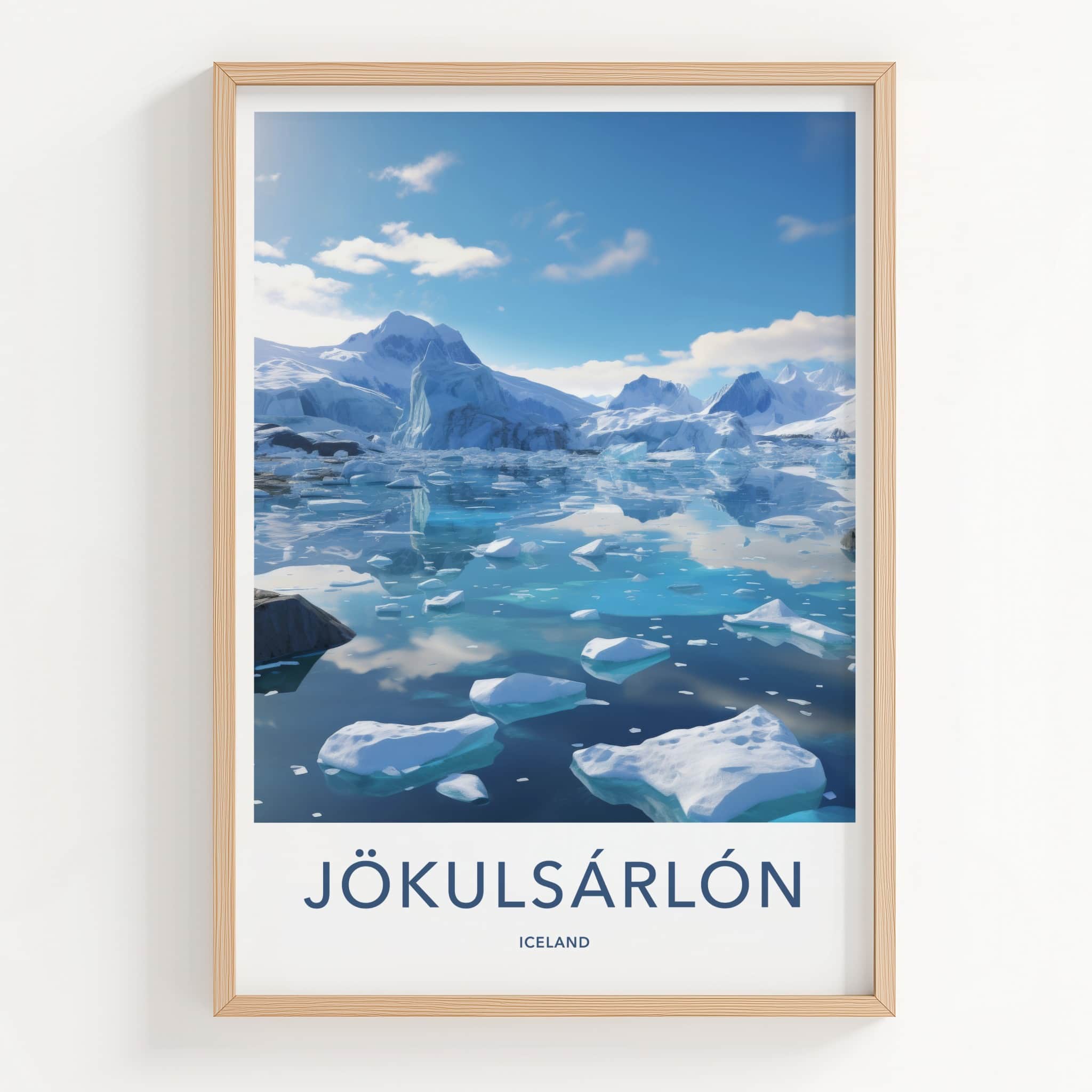 Jokulsarlon Poster - Iceland Travel Print - Floating Blue Icebergs Home Decor