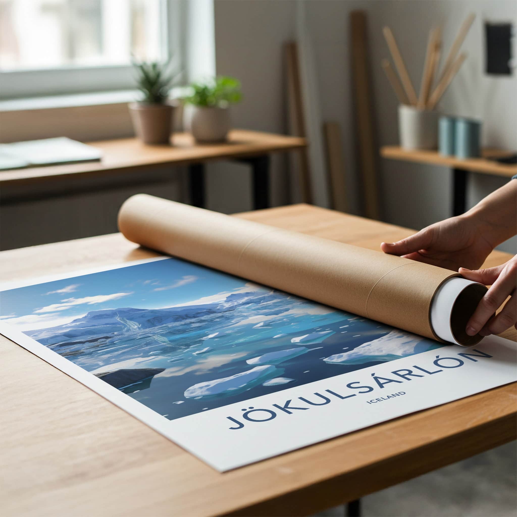 Jokulsarlon Poster - Iceland Travel Print - Floating Blue Icebergs Home Decor