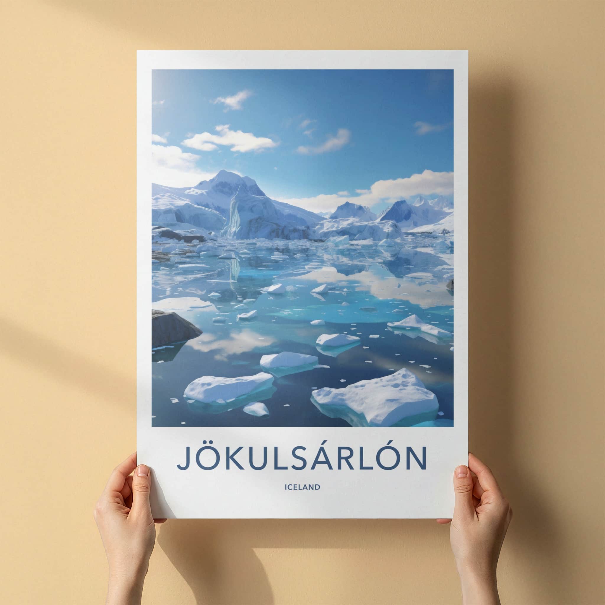 Jokulsarlon Poster - Iceland Travel Print - Floating Blue Icebergs Home Decor