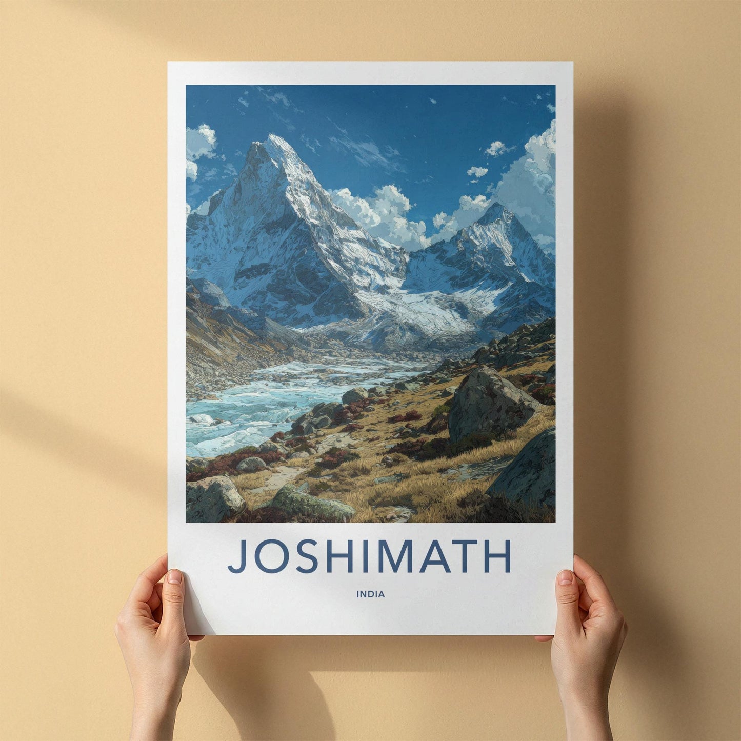 Joshimath Poster - India Travel Art - Uttarakhand Himalayan Icy River Home Decor