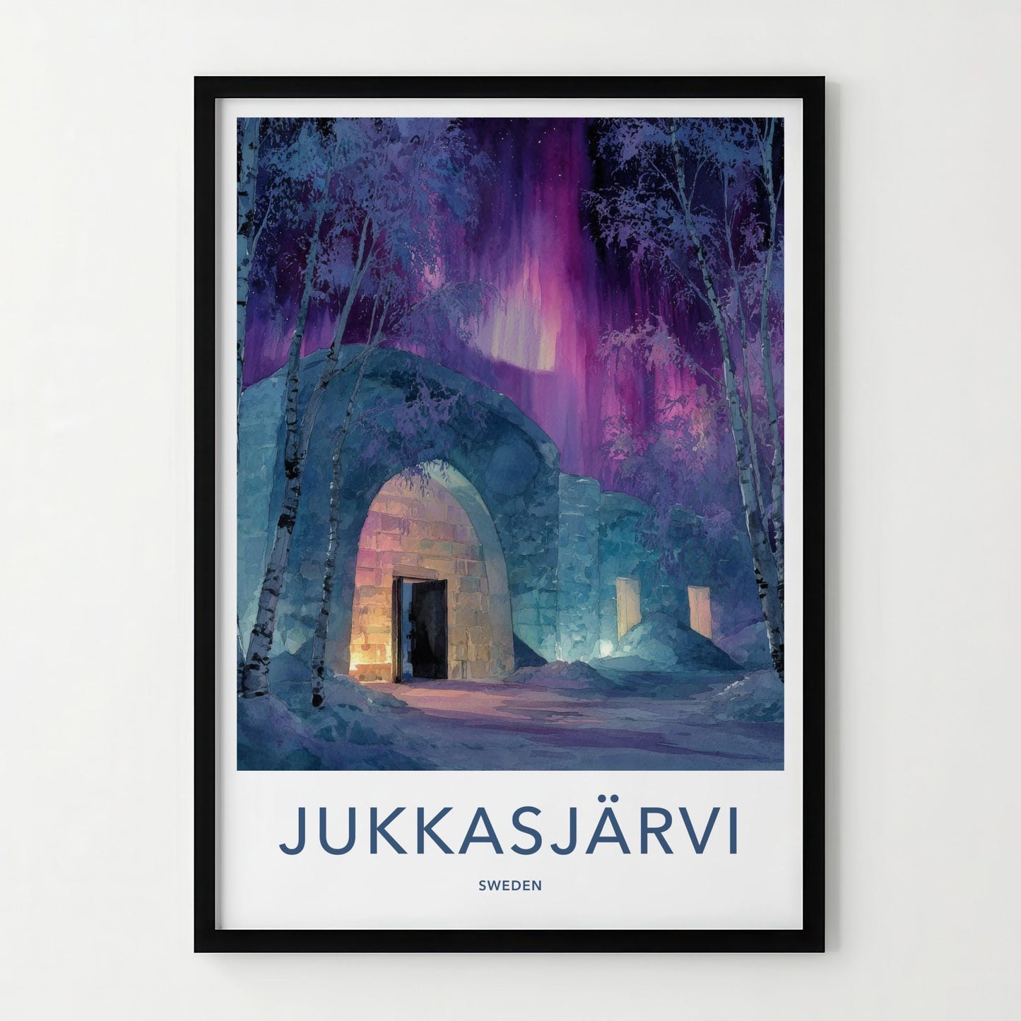 Jukkasjarvi Poster - Sweden Travel Art - Aurora Ice Hotel Home Decor