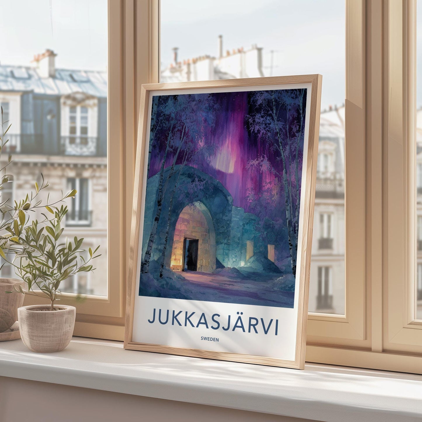 Jukkasjarvi Poster - Sweden Travel Art - Aurora Ice Hotel Home Decor