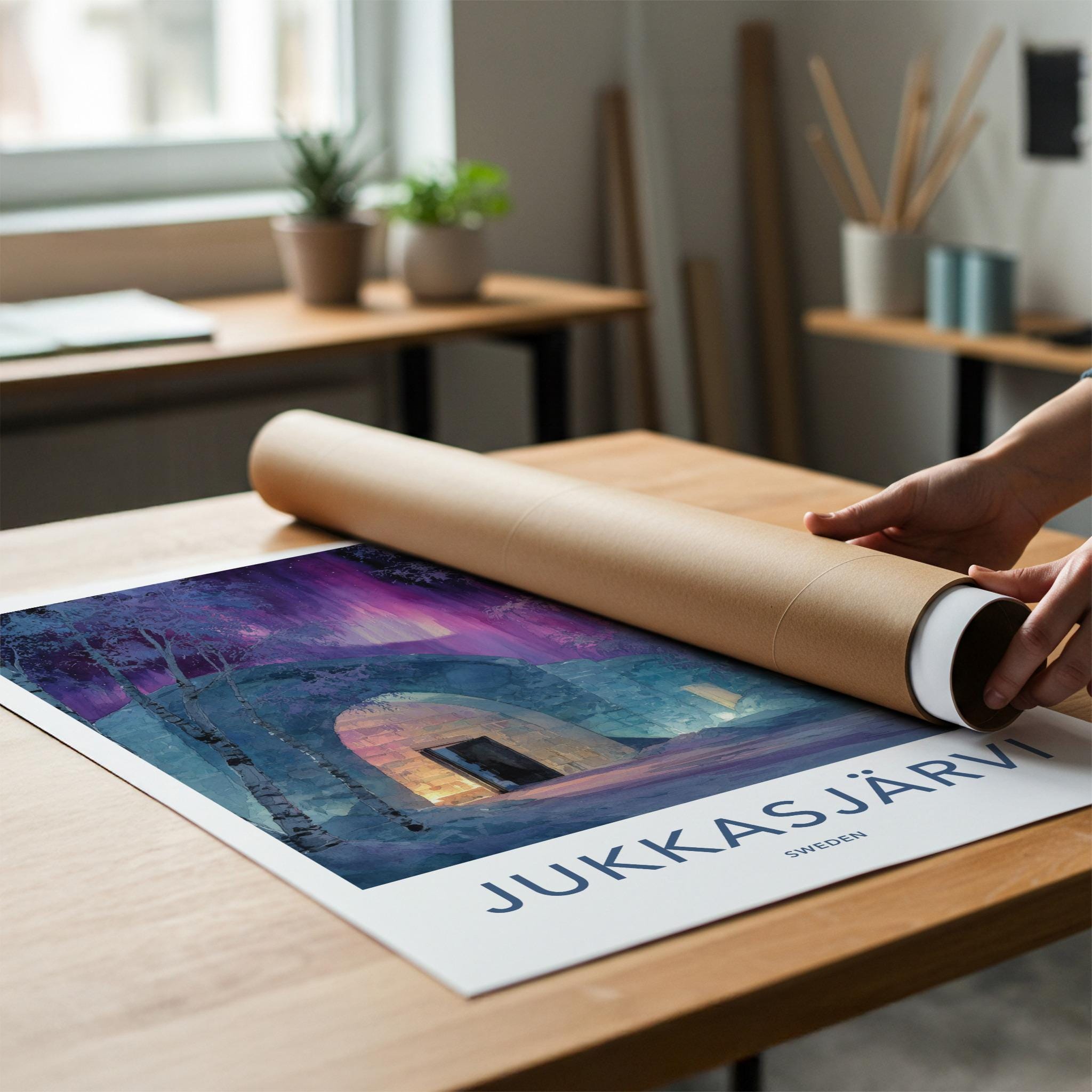 Jukkasjarvi Poster - Sweden Travel Art - Aurora Ice Hotel Home Decor