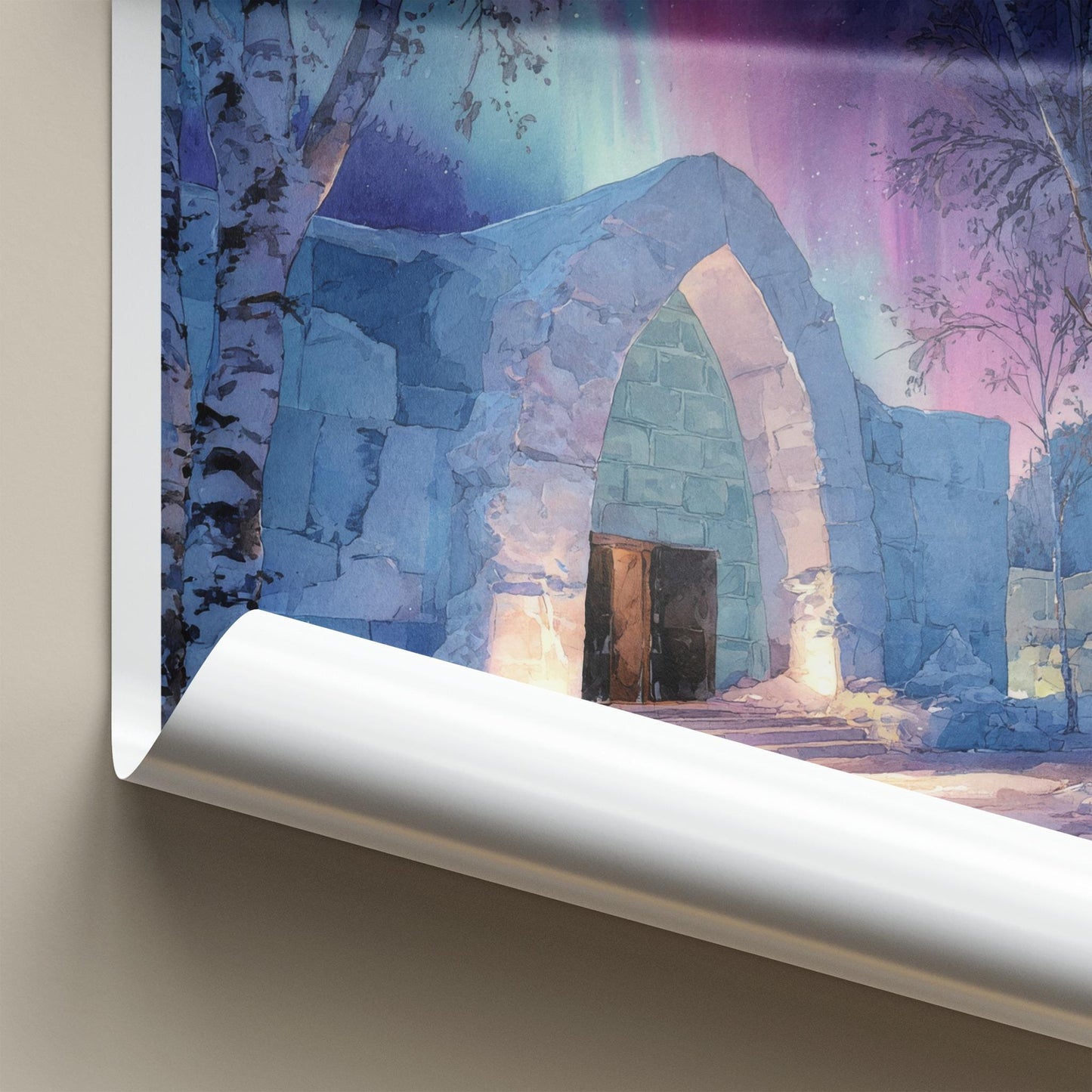 Jukkasjarvi Poster - Sweden Travel Art - Ice Arch Aurora Home Decor