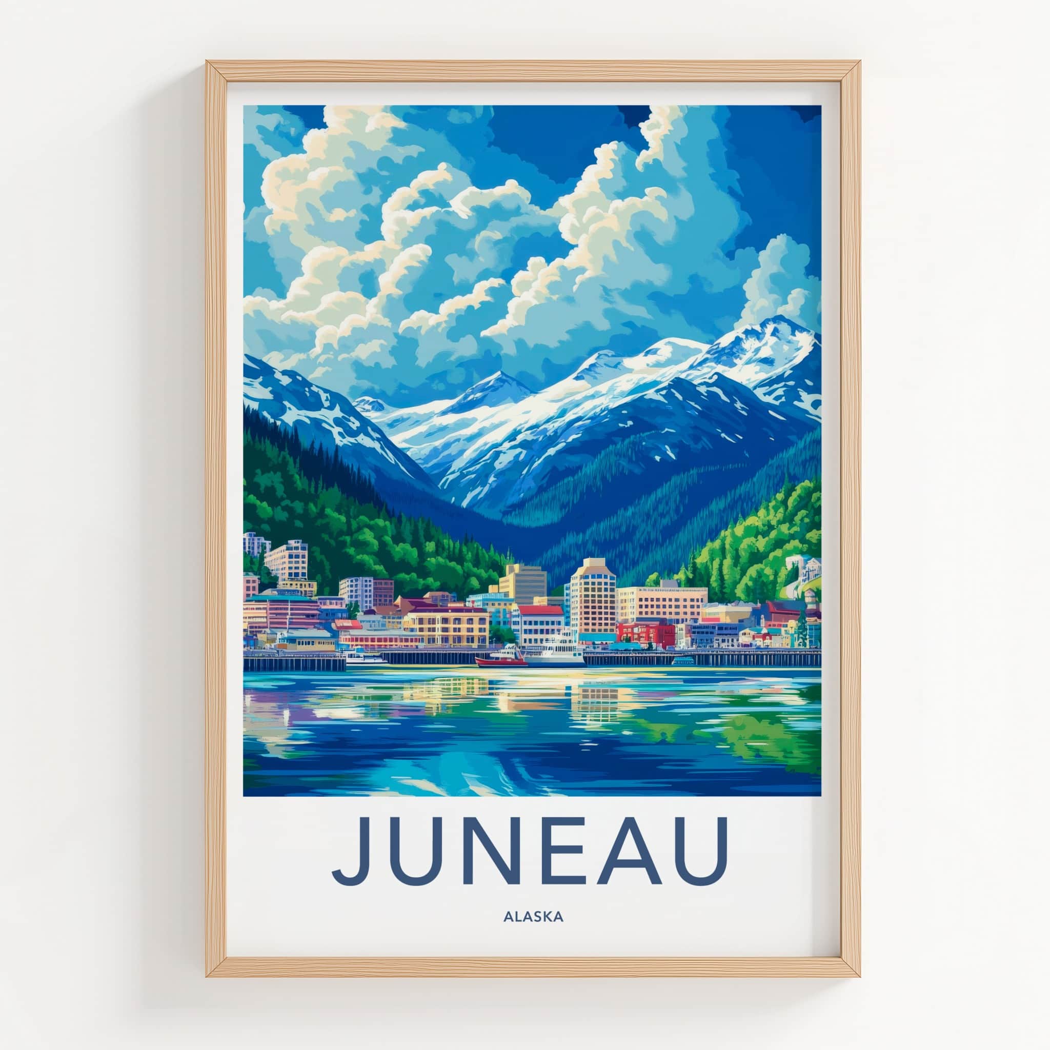 Juneau Poster - Alaska Framed Print - Glacier City Harbor Framed Decor