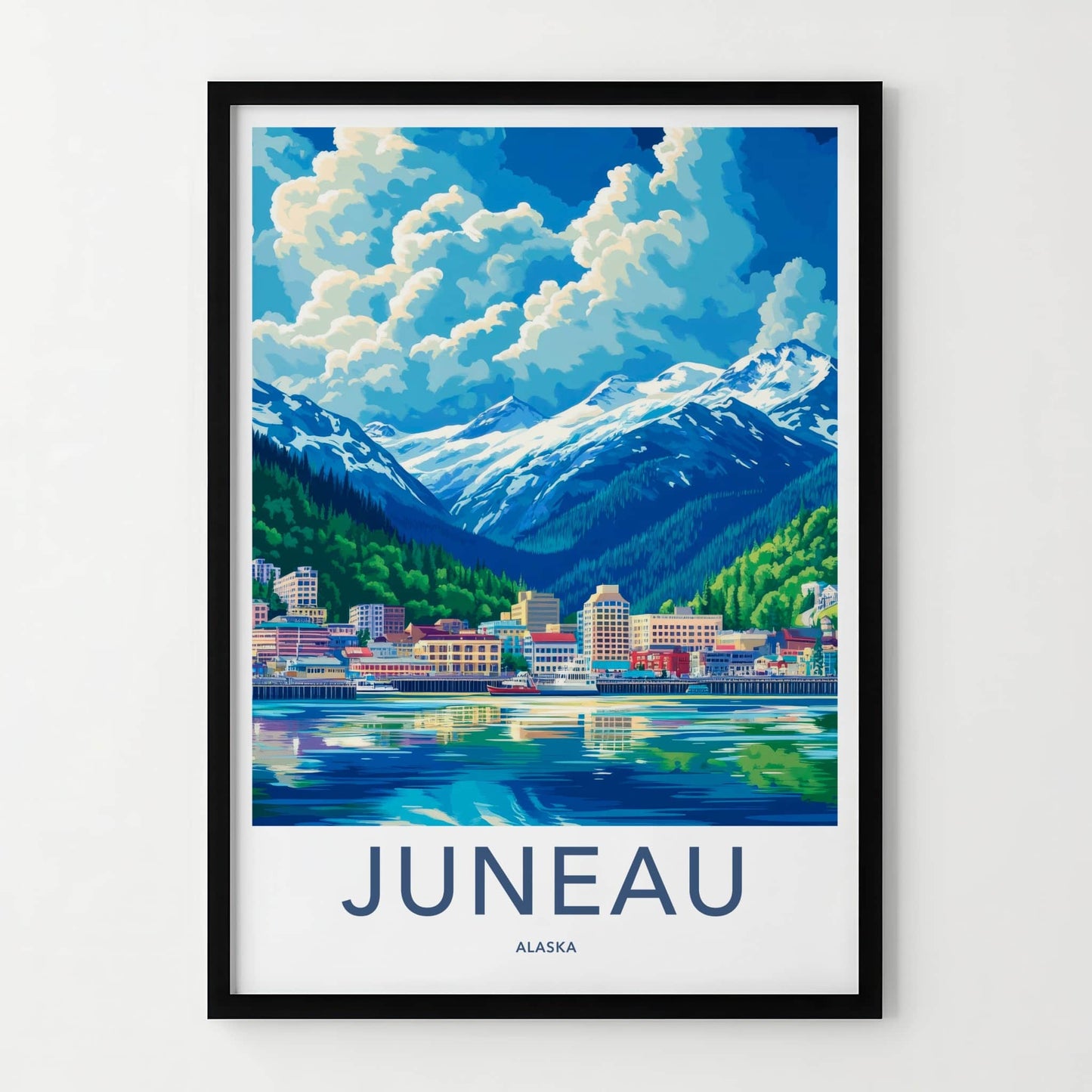 Juneau Poster - Alaska Framed Print - Glacier City Harbor Framed Decor
