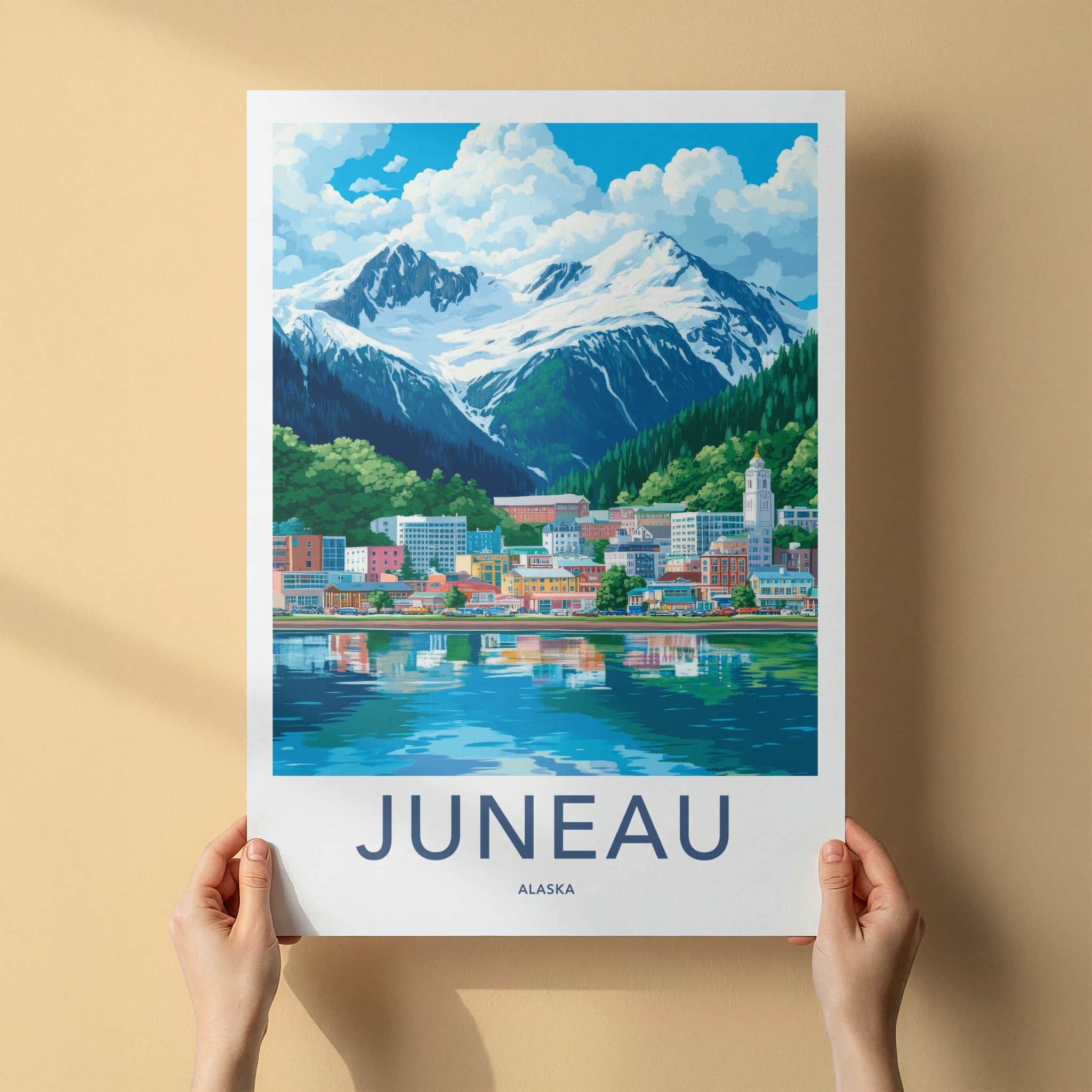 Juneau Poster - Alaska Travel Art - Coastal Mountain City Wall Decor