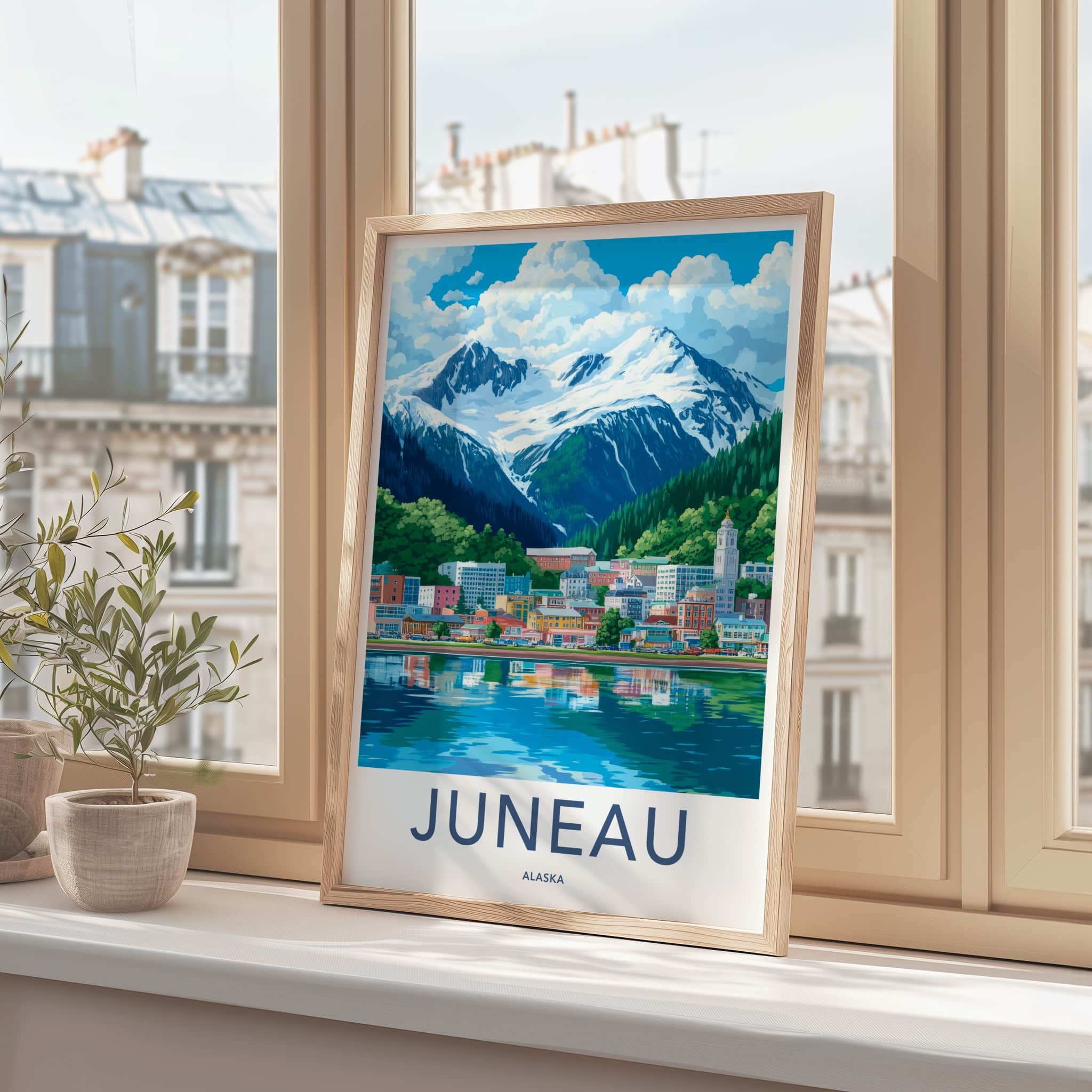 Juneau Poster - Alaska Travel Art - Coastal Mountain City Wall Decor