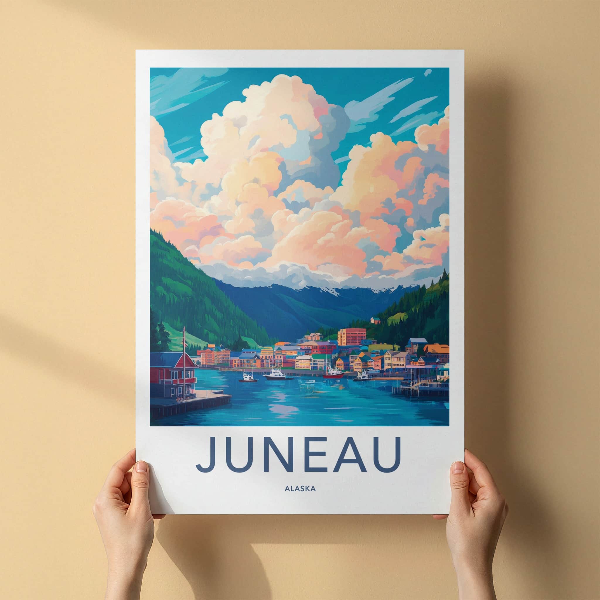 Juneau Poster - Alaska Travel Art - Mountain Harbor View Home Decor