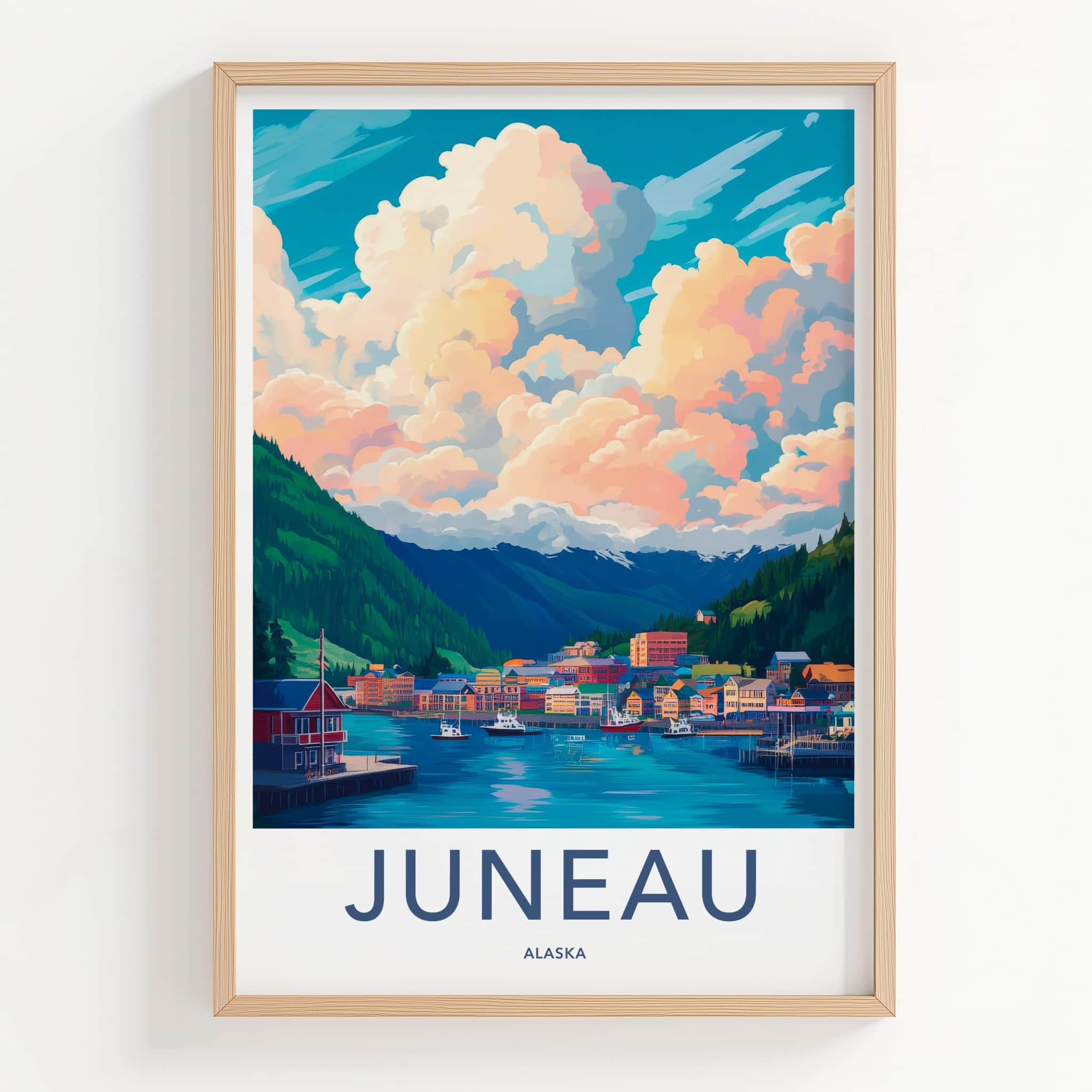 Juneau Poster - Alaska Travel Art - Mountain Harbor View Home Decor