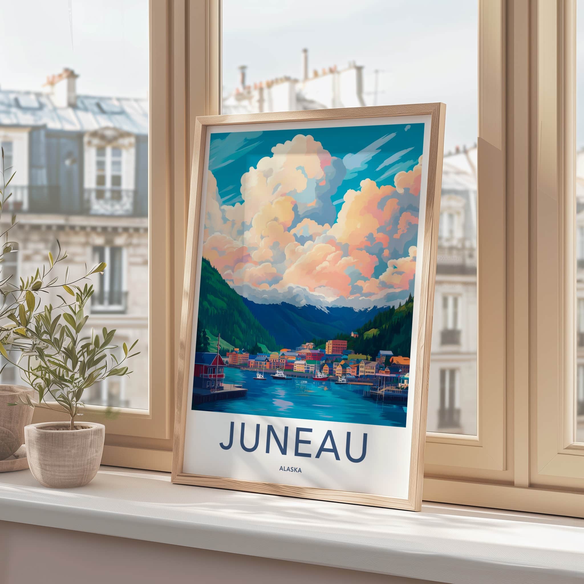 Juneau Poster - Alaska Travel Art - Mountain Harbor View Home Decor