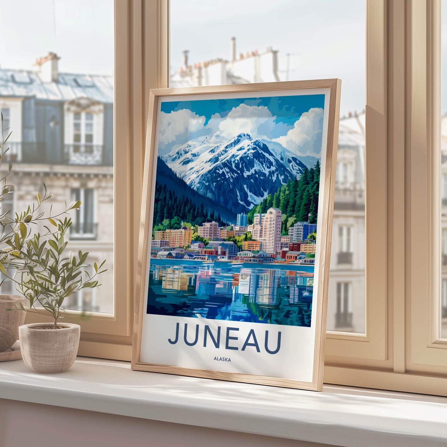 Juneau Poster - Alaska Travel Art - Waterfront City Reflection Home Decor