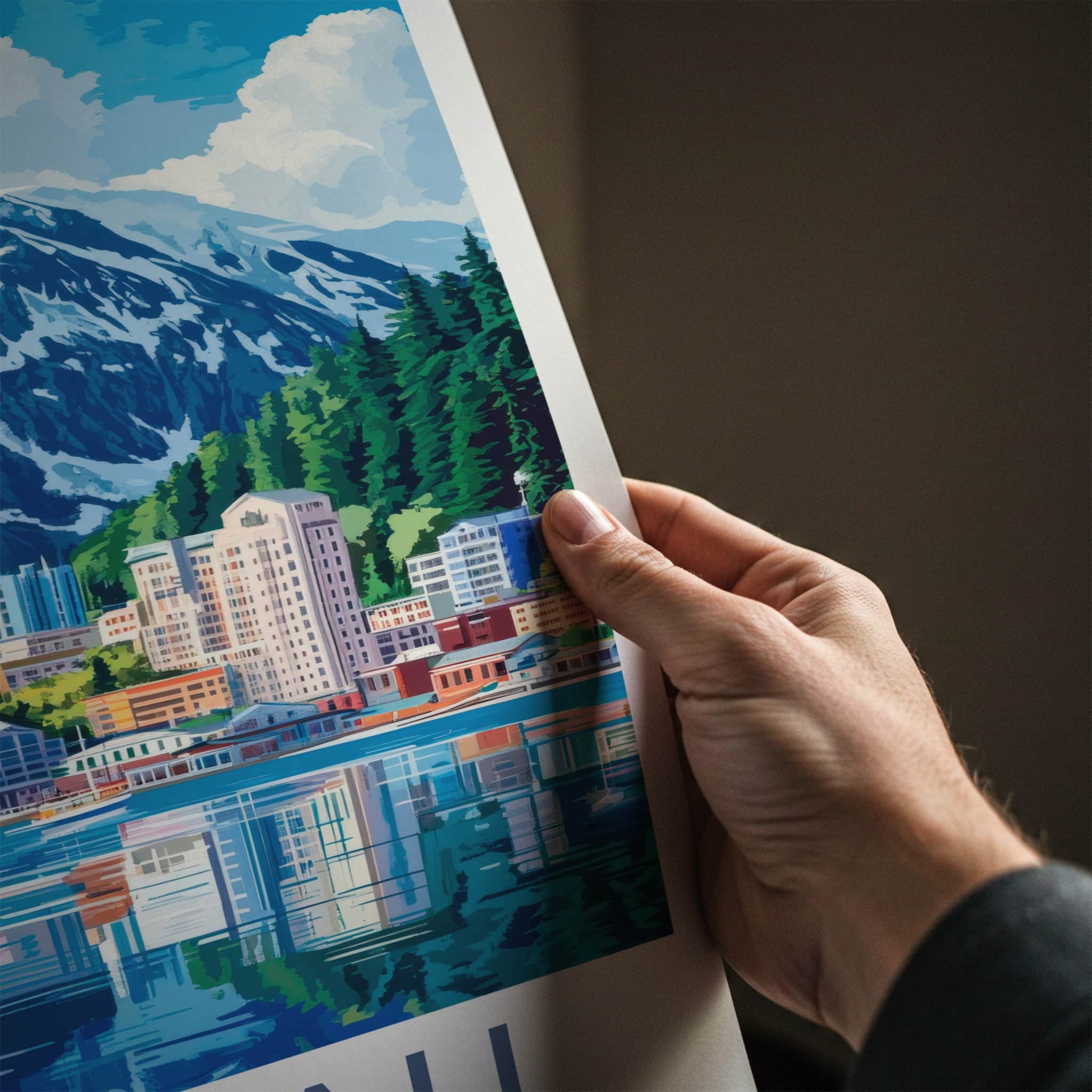 Juneau Poster - Alaska Travel Art - Waterfront City Reflection Home Decor
