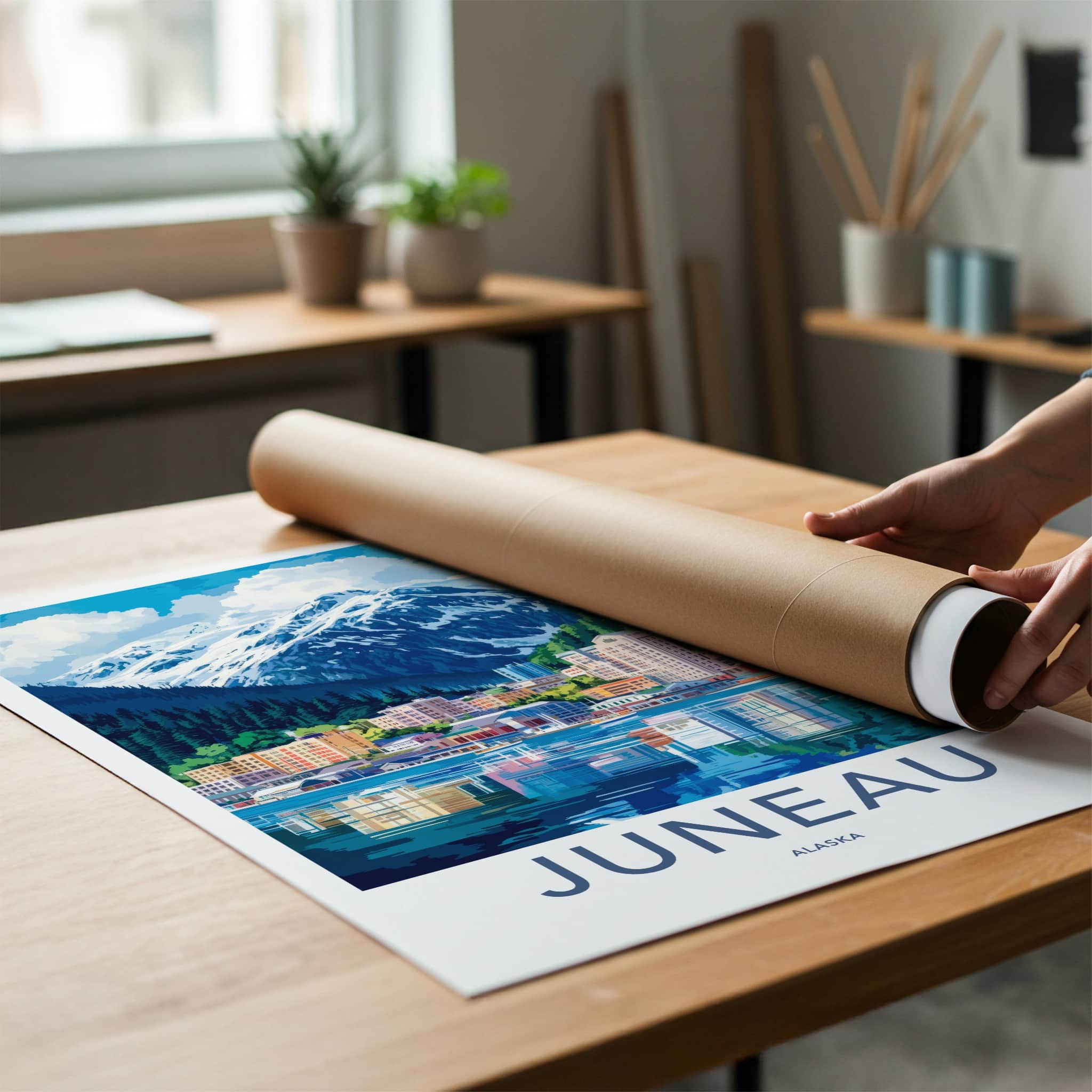 Juneau Poster - Alaska Travel Art - Waterfront City Reflection Home Decor
