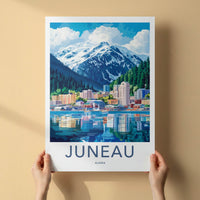 Juneau Poster - Alaska Travel Art - Waterfront City Reflection Home Decor