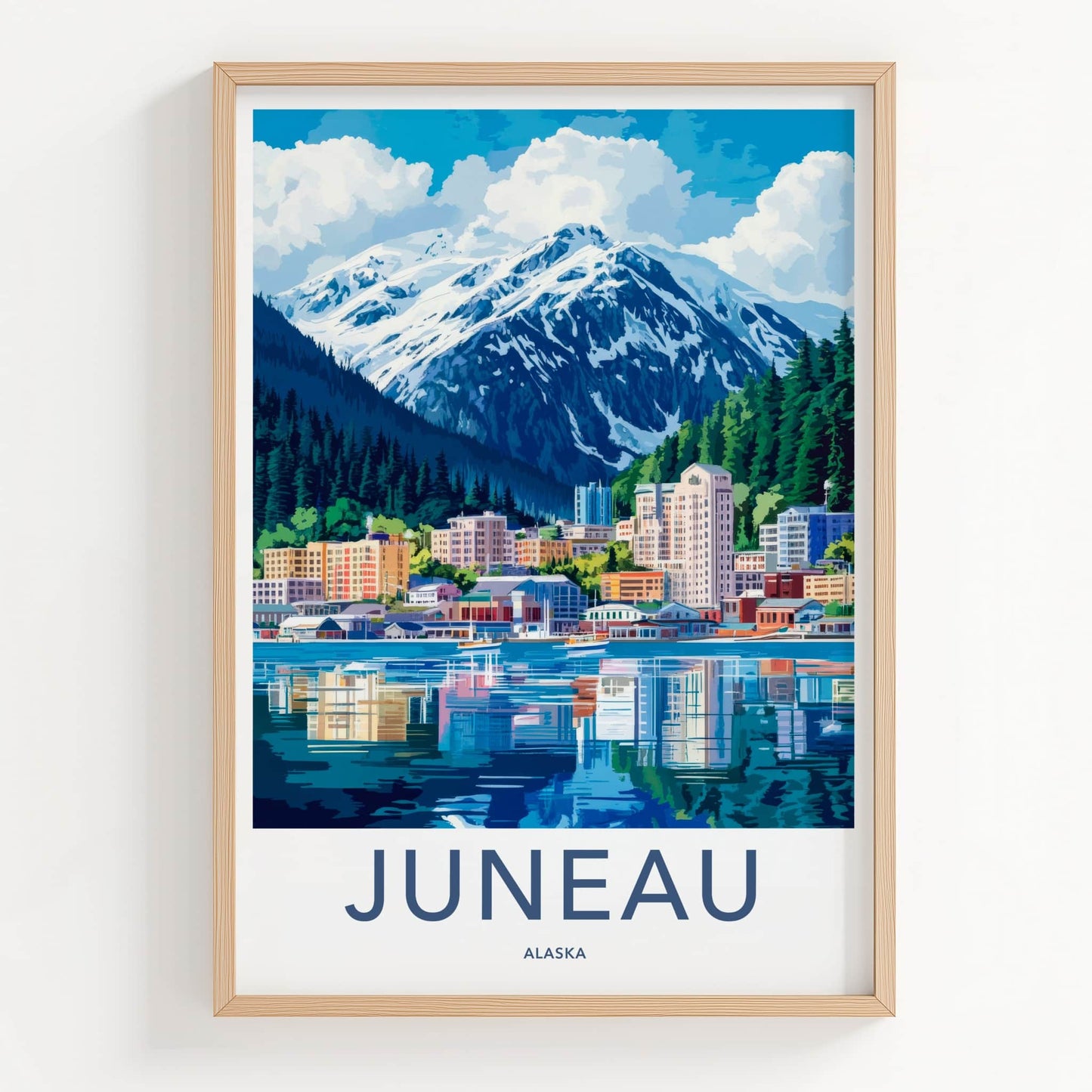 Juneau Poster - Alaska Travel Art - Waterfront City Reflection Home Decor