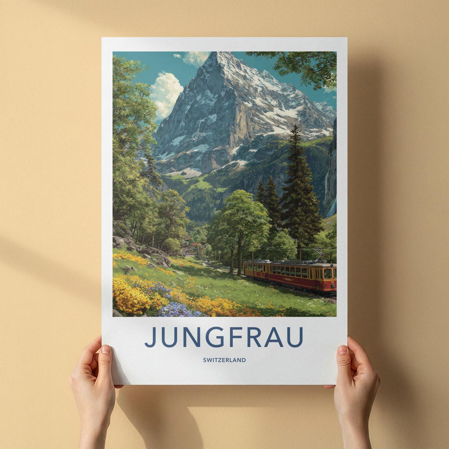 Jungfrau Poster - Switzerland Travel Art - Mountain Train Alpine Home Decor
