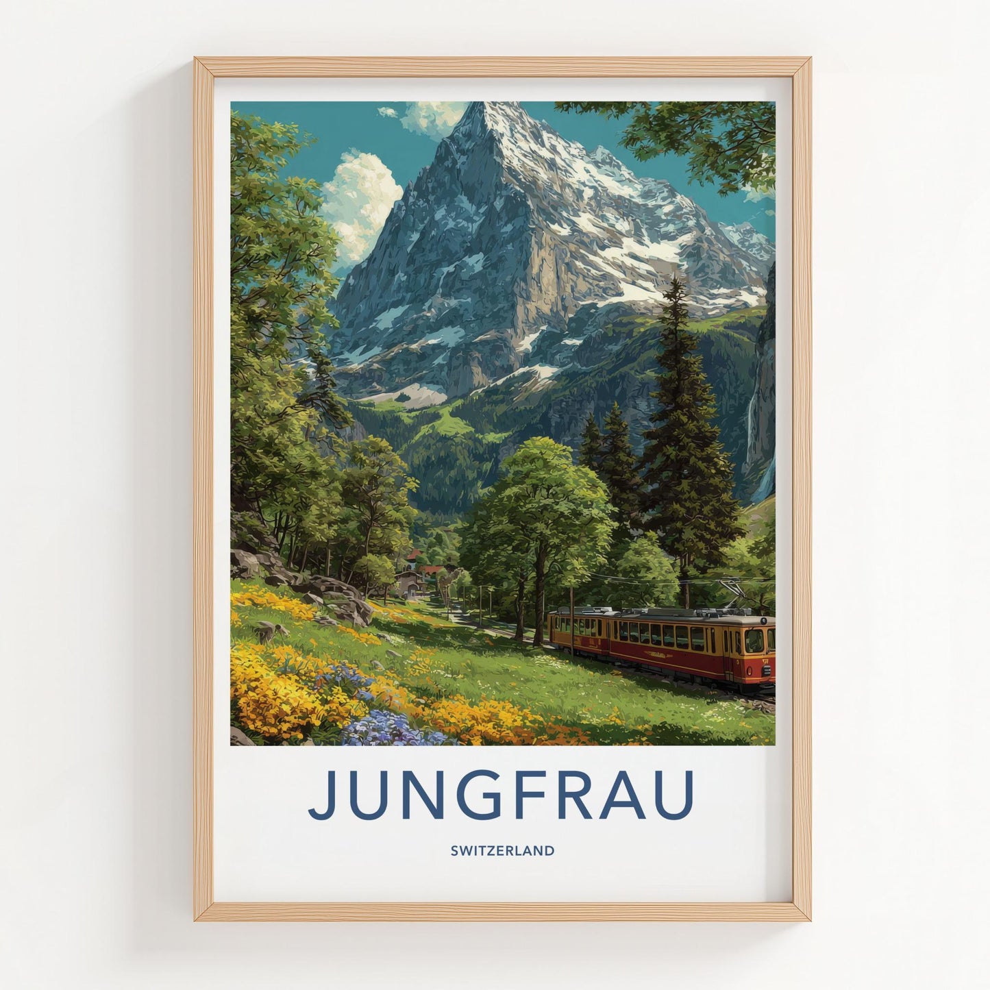 Jungfrau Poster - Switzerland Travel Art - Mountain Train Alpine Home Decor